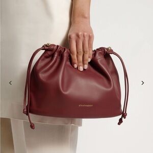 Strathberry Charlotte Midi Drawstring Oxblood Soft Leather Bag